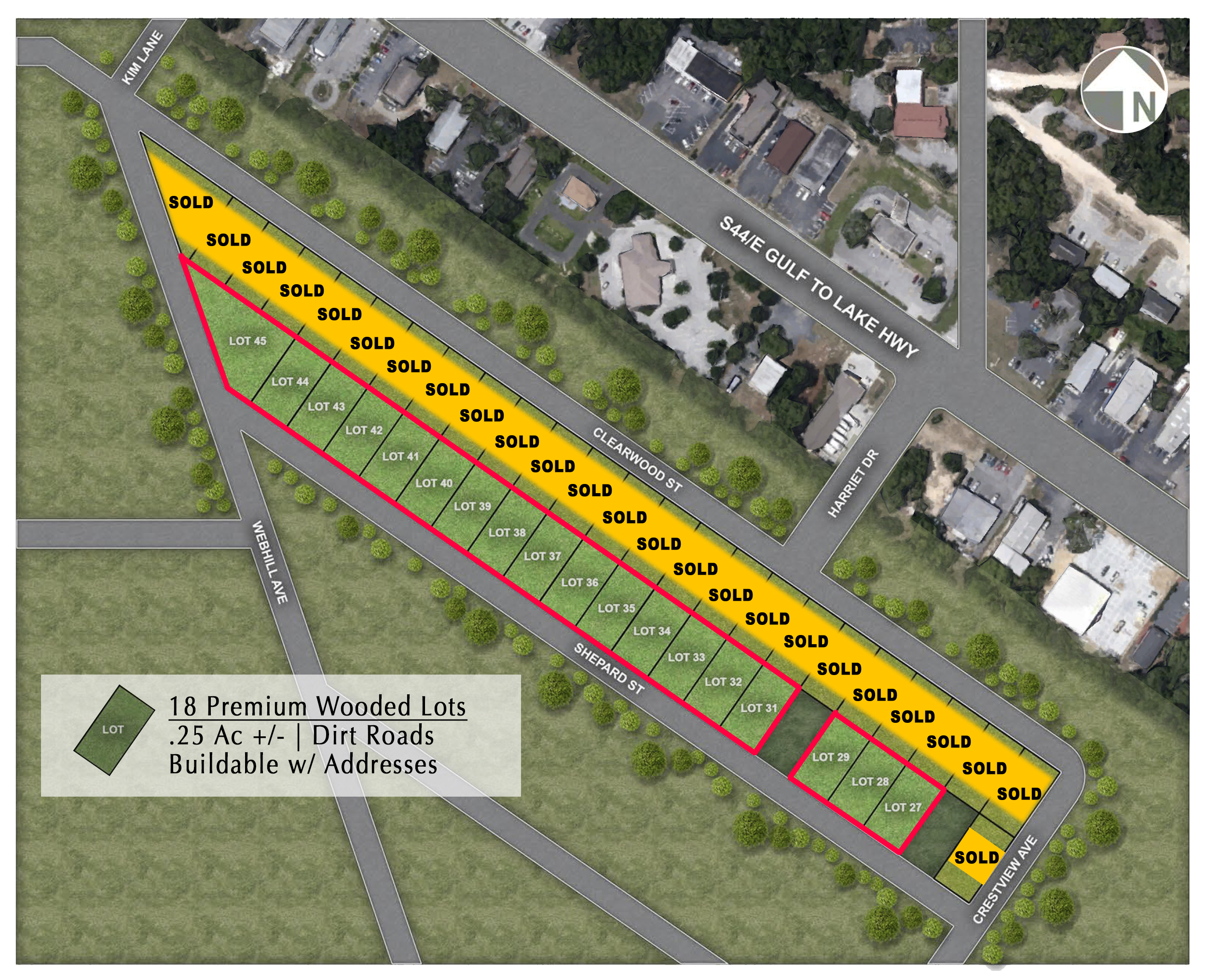 Clearwood Street site map — phased disposition strategy showing sold and retained lots